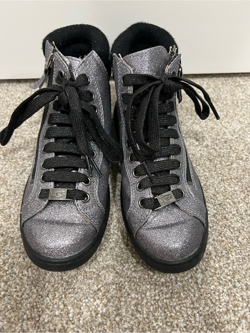 UGG Women's Silver Glitter High-Top Sneakers with Black Trim